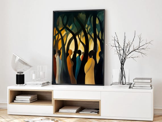 Abstract Forest Wall Art Surreal Minimalist Silhouette Print Moody People Painting For Eclectic Home Decor