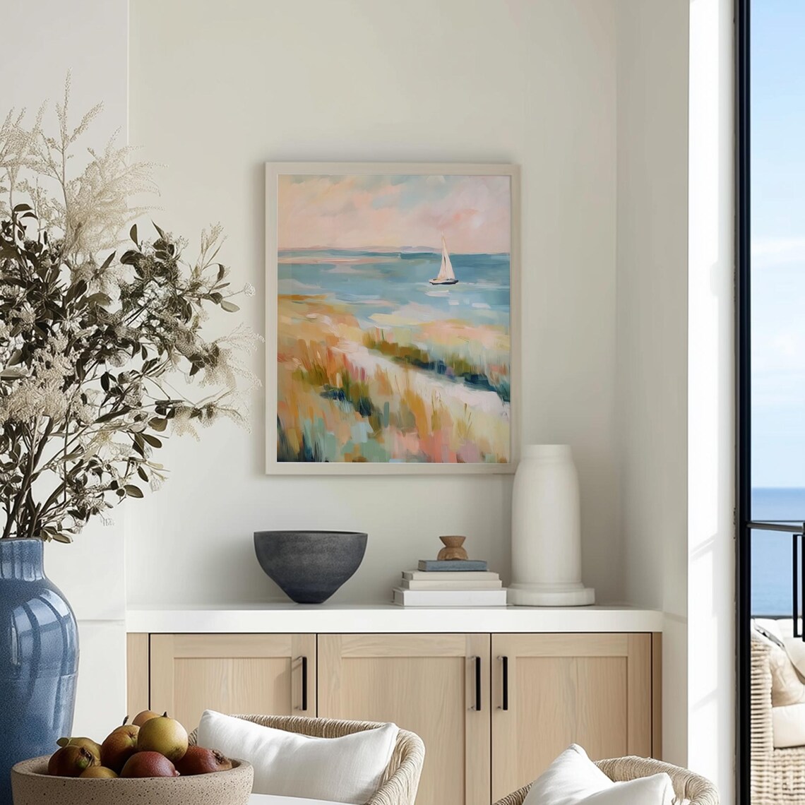 Sailboat Seascape Abstract Coastal Art Print