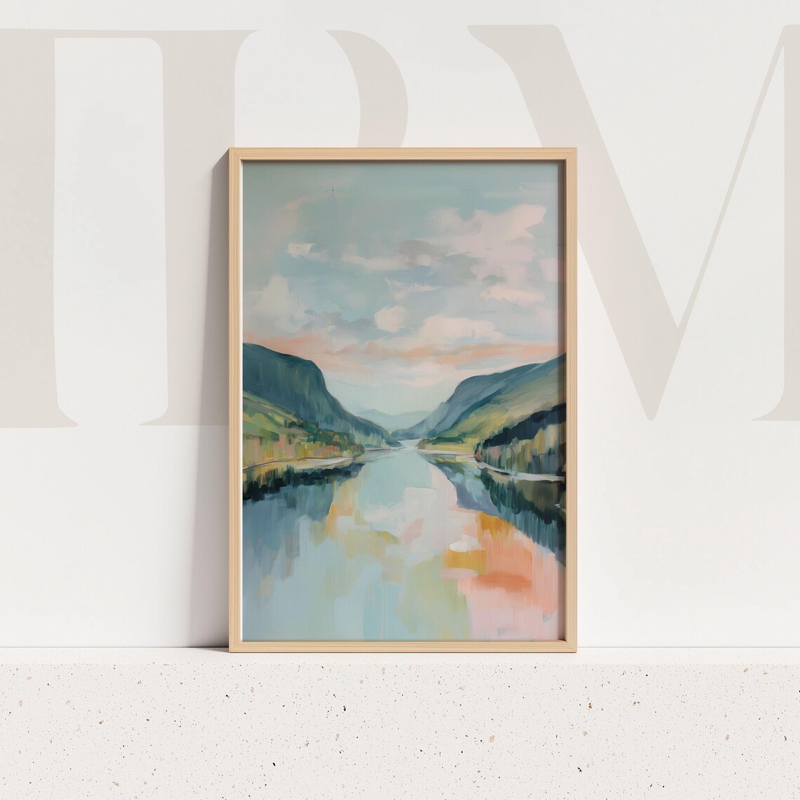 Pastel Mountain Lake Art Print, Scenic Landscape