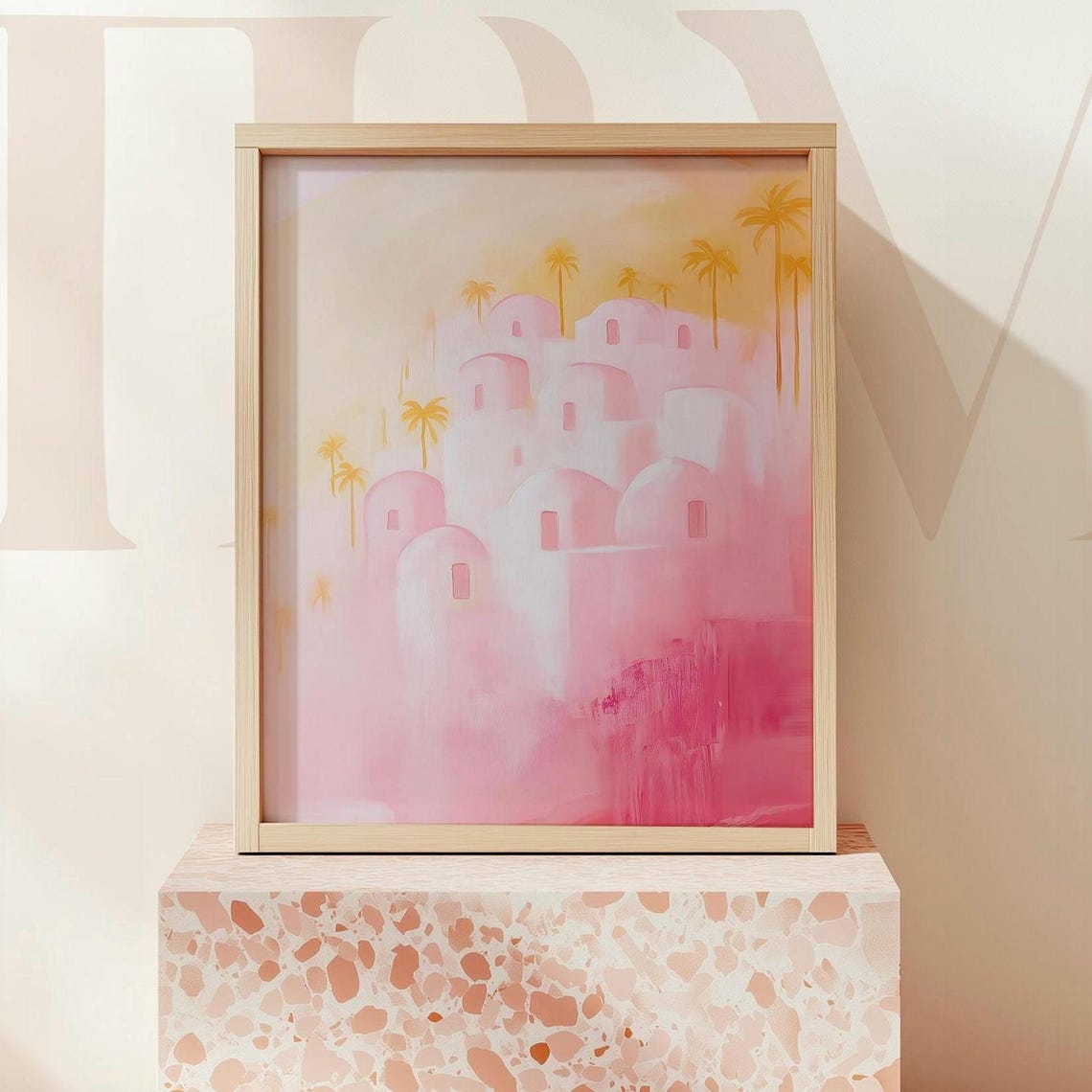 Pink Desert Village Sunset Art Print