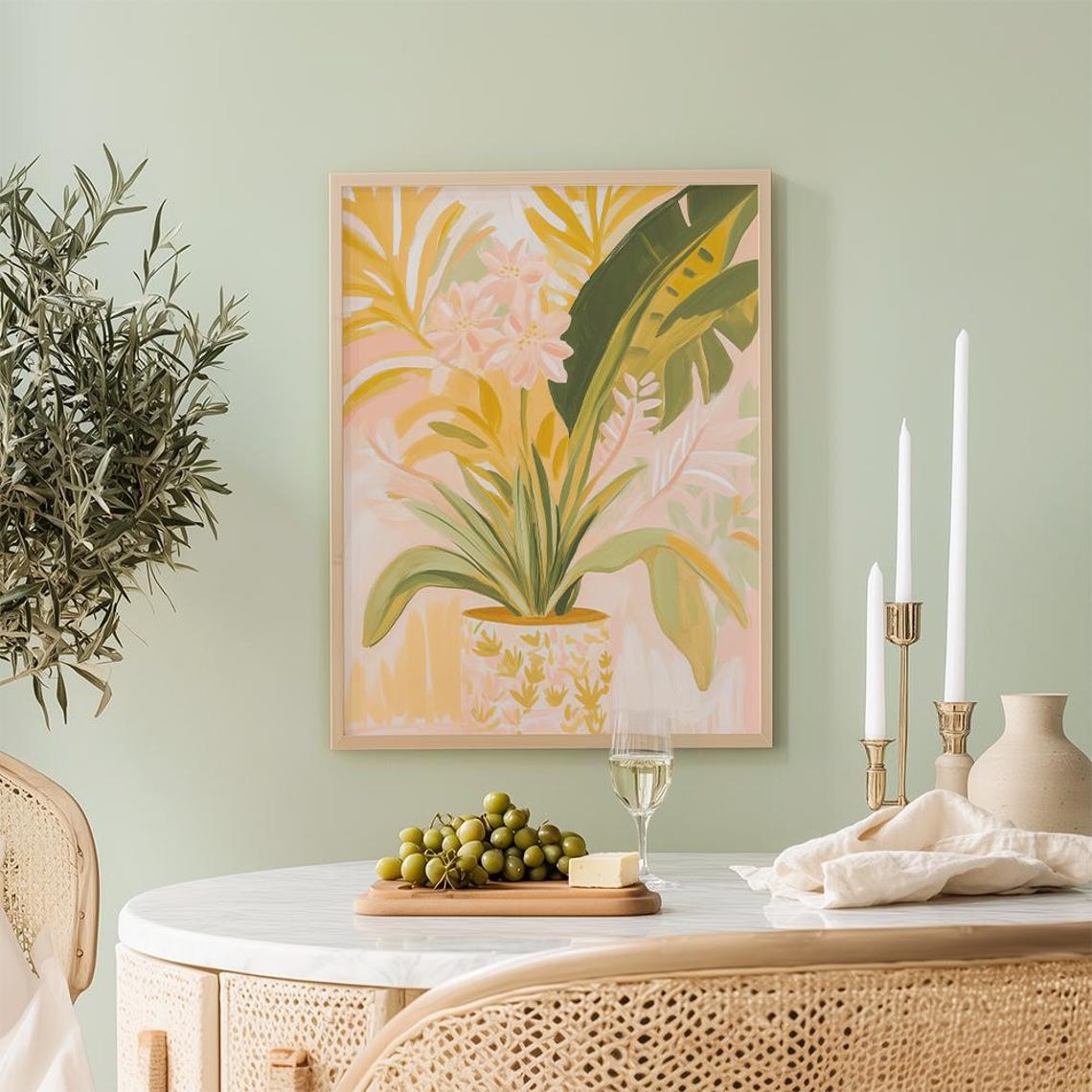 Tropical Plant in Patterned Pot Yellow Pink Botanical Poster - Image 3