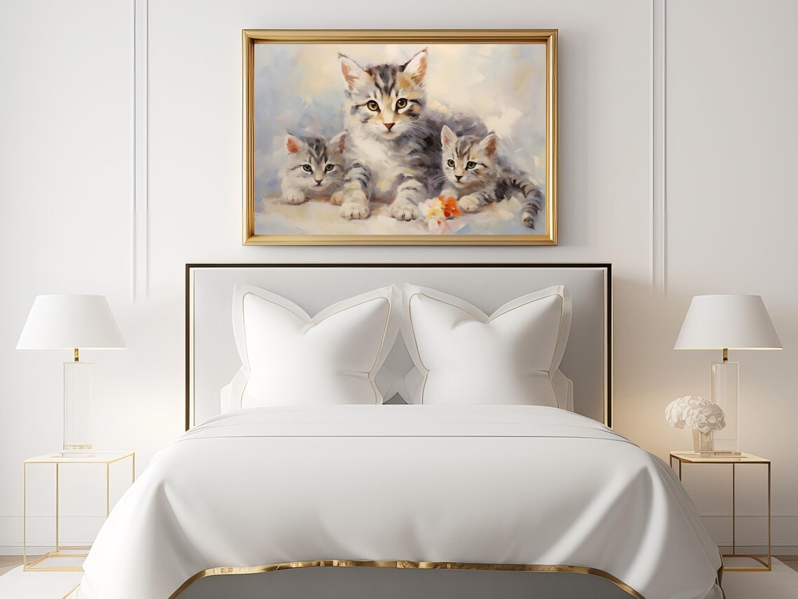 Cute Mother Cat With Kittens, Vintage Motherhood - Image 2