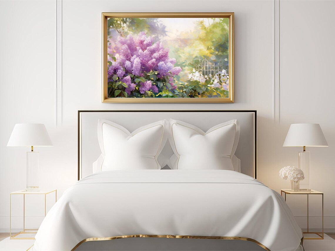 Cottage Garden Lilac Painting, Vintage Farmhouse - Image 2