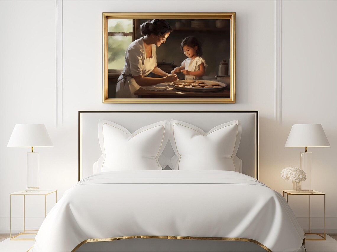 Mother And Child Baking Cookies, Vintage Kitchen Art - Image 2