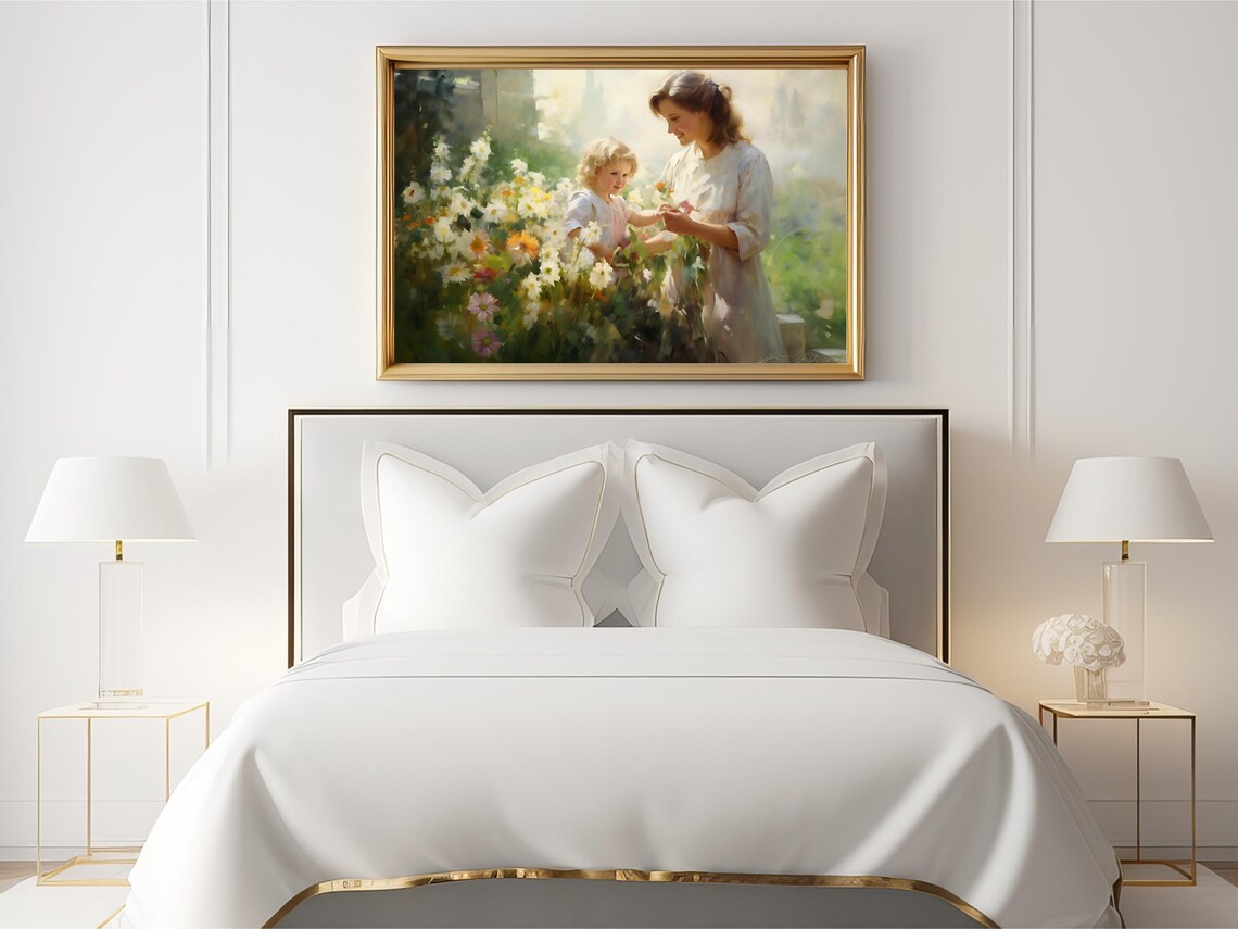 Mother And Child In The Garden, Vintage Cottagecore Art Print - Image 2