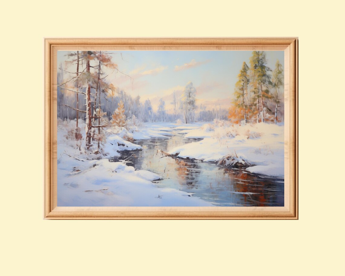 Winter Forest Art Print, Snowy Landscape Painting