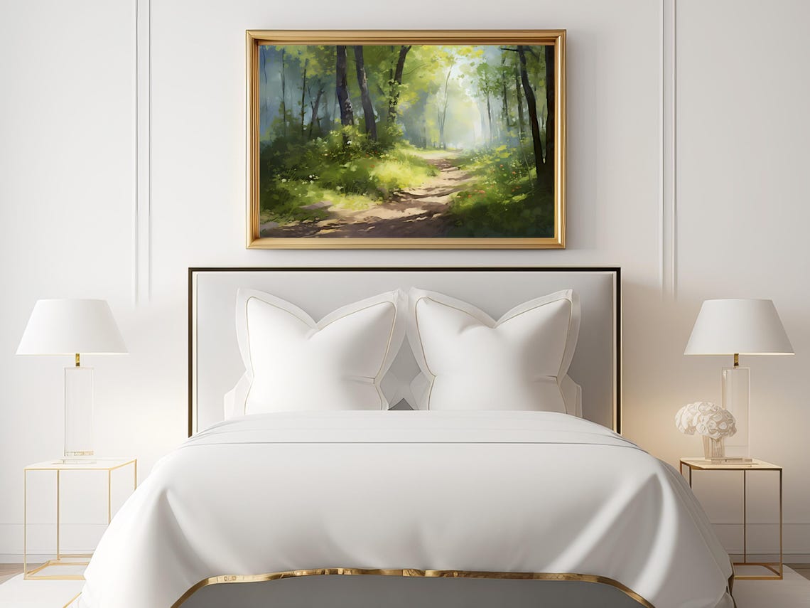 Spring Forest Path Art Print Green Landscape Painting Impressionist Wall Art Farmhouse Wall Decor Seasonal Room Decor Instant - Image 2
