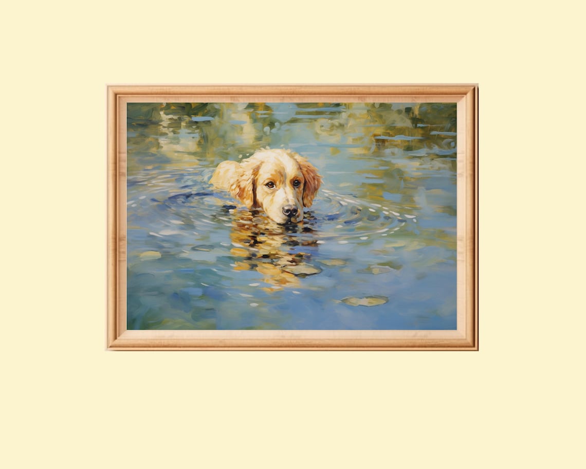 Golden Retriever Swimming Painting, Dog Lover Gift