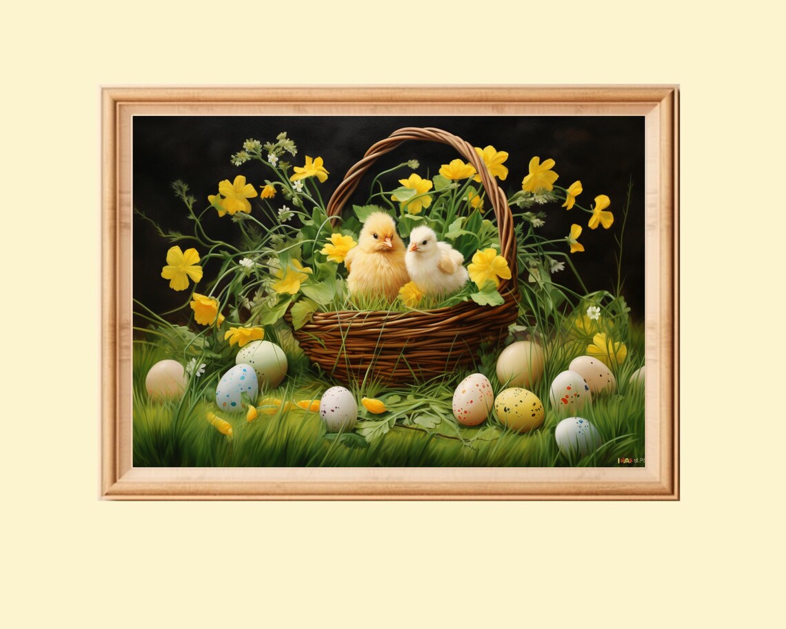 Easter Chicks In A Basket, Nursery Decor Print