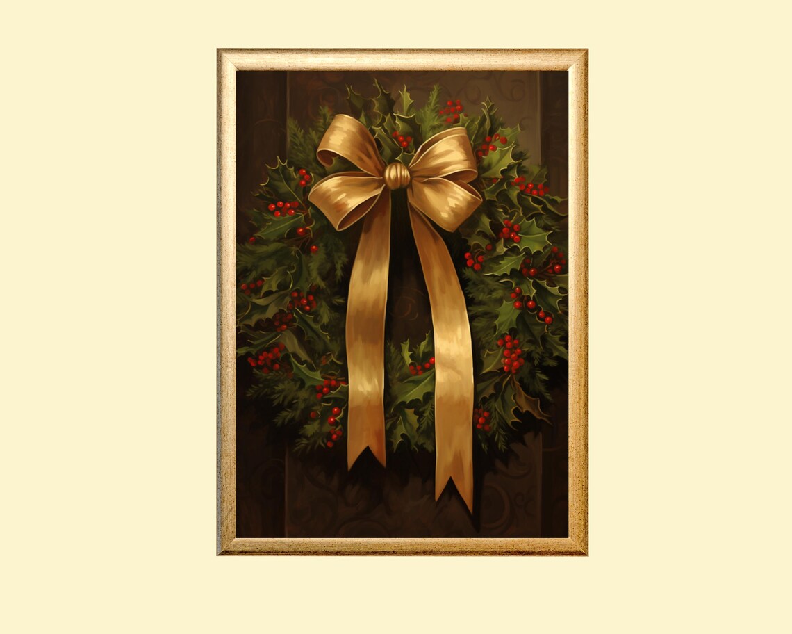 Christmas Wreath Still Life, Victorian Era Painting
