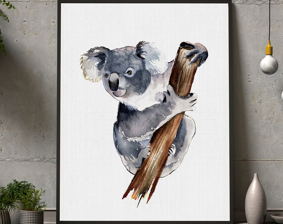 Koala Bear Watercolor Nursery Art, Baby Shower Gift