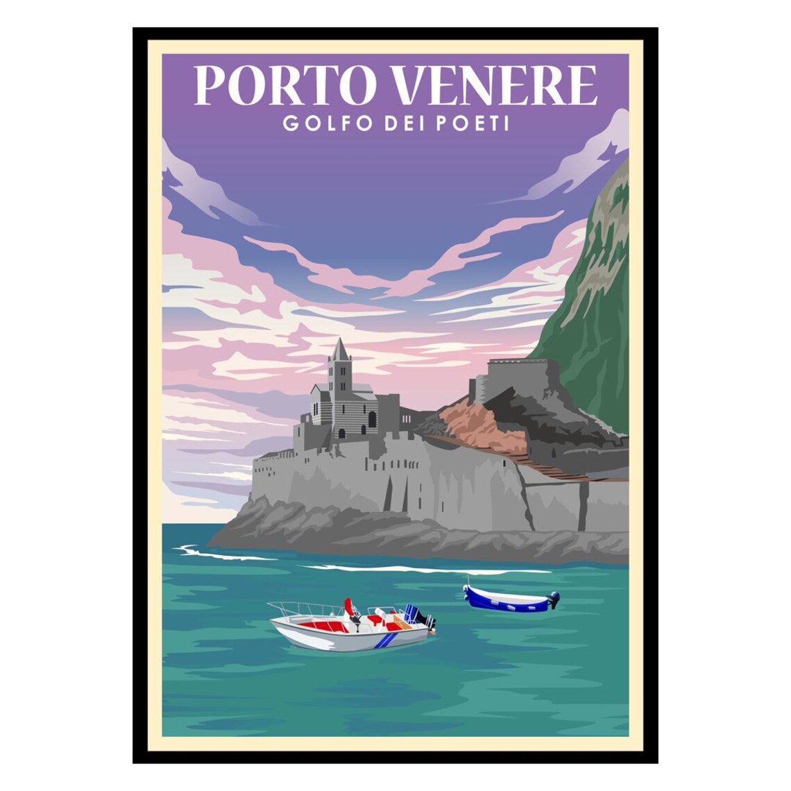 Porto Venere Golfo Dei Poeti Italy Sunset Coast Vintage Travel Poster