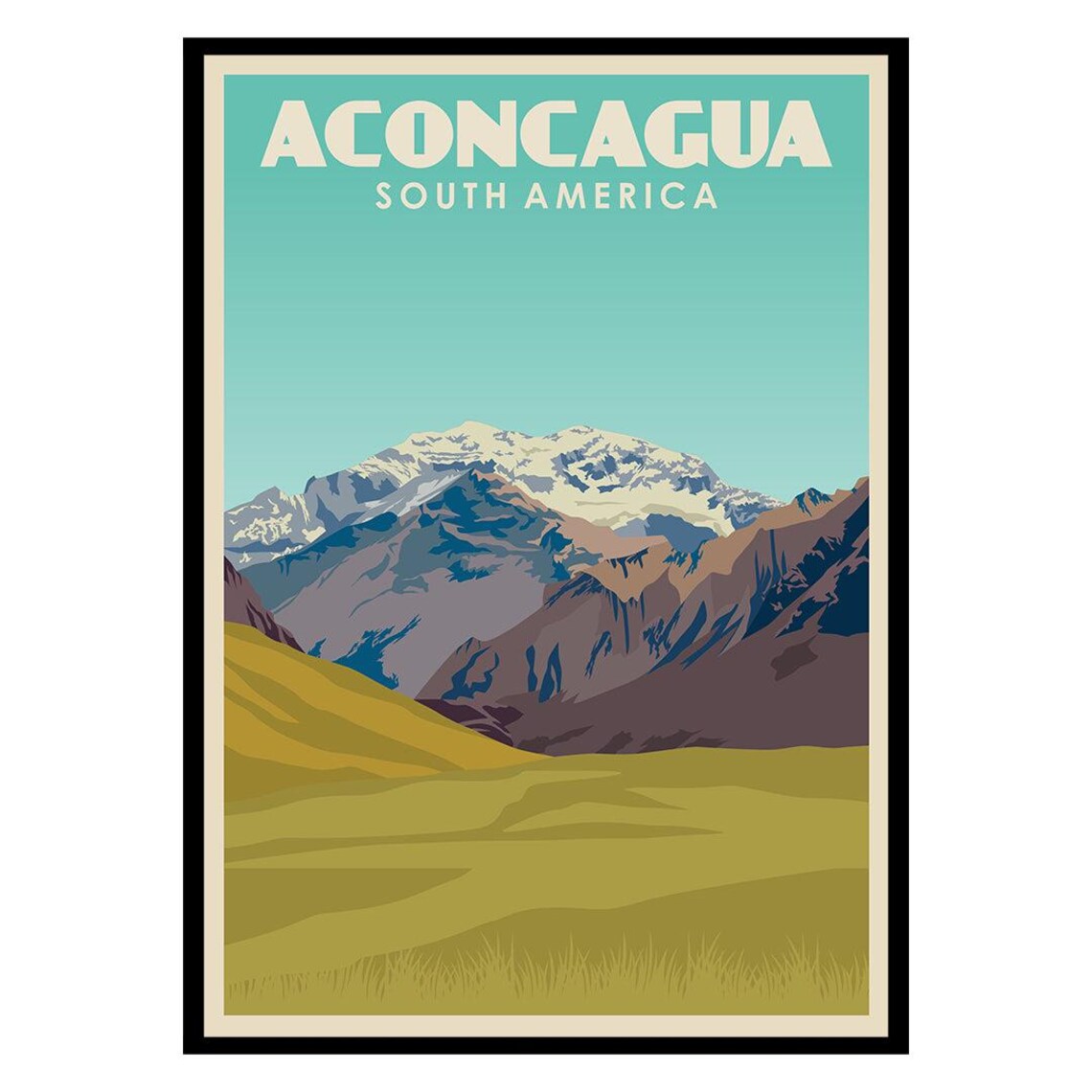 Aconcagua South America Snowcapped Mountain Peak Vintage Travel Poster