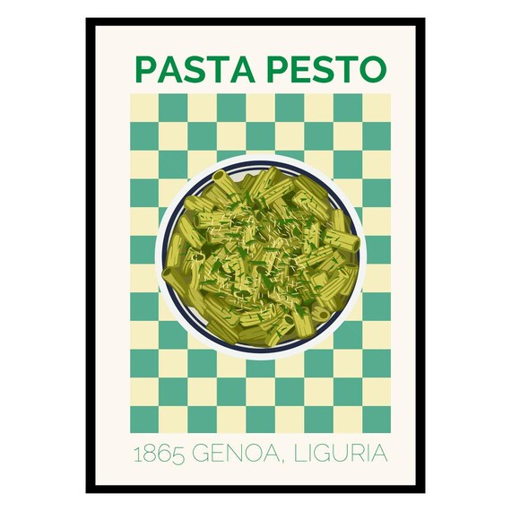 Pasta Pesto 1865 Genoa Italy Retro Checkered Kitchen Wall Poster