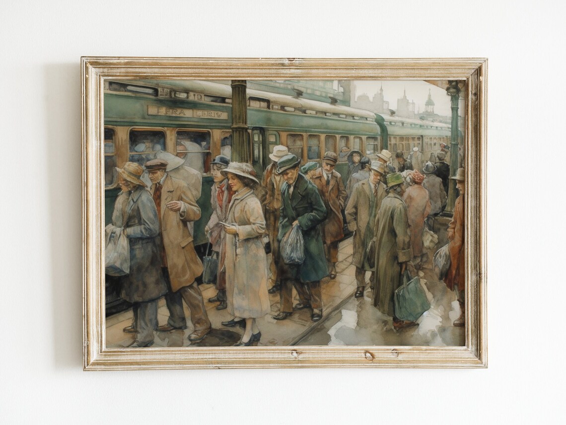 Train Station Vintage Art Print, Rustic 1900s City