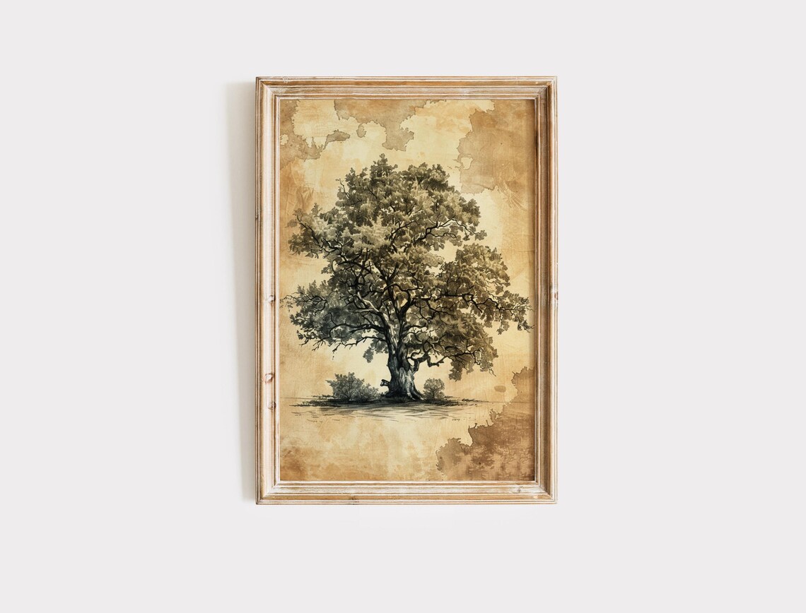 Vintage Oak Tree Sketch Rustic Wall Art Wall Decor Neutral Living Room Artwork Antique Bedroom Nursery Print - Image 2