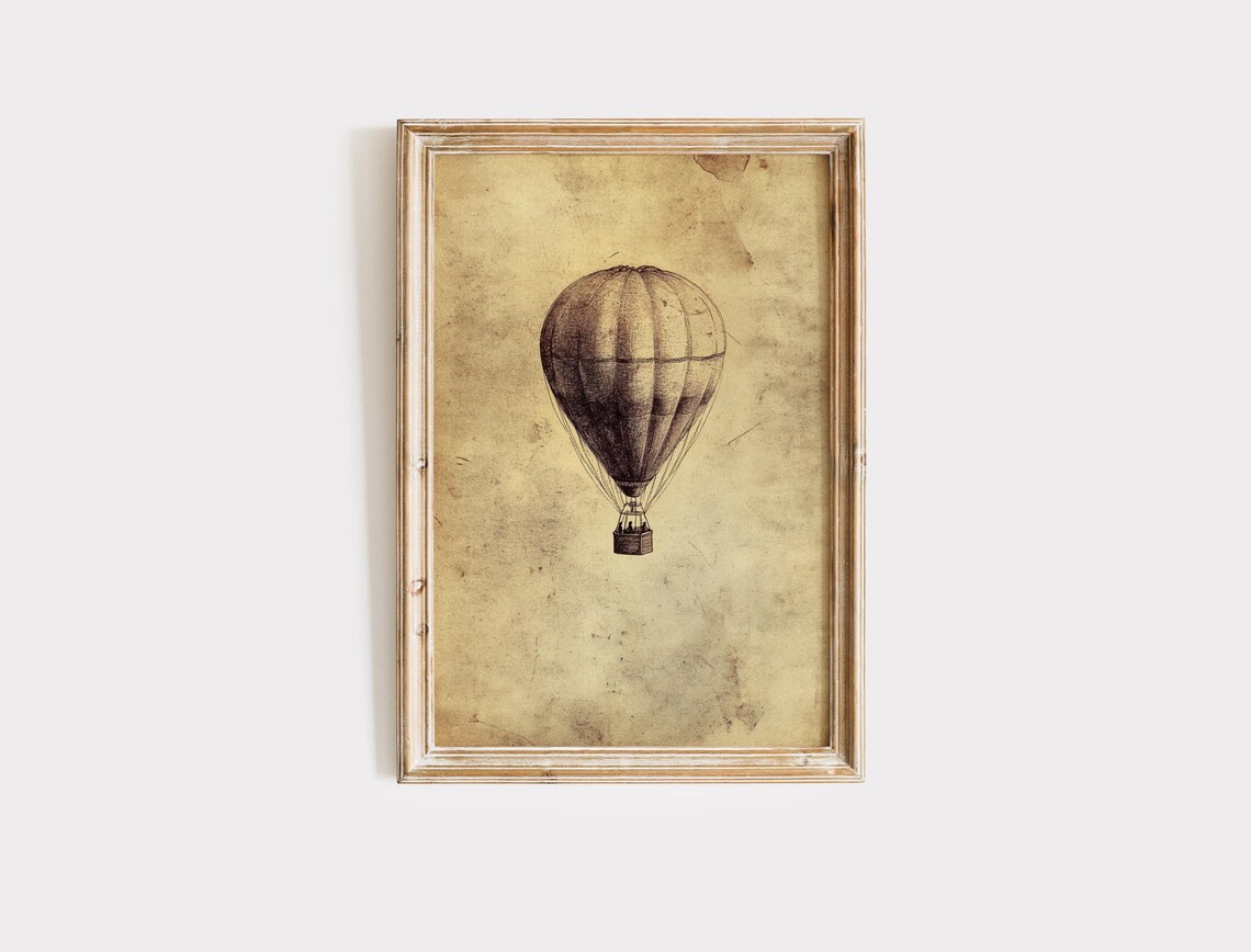 Vintage Hot Air Balloon Engraving Sketch Antique Aviation Wall Art - Image 2