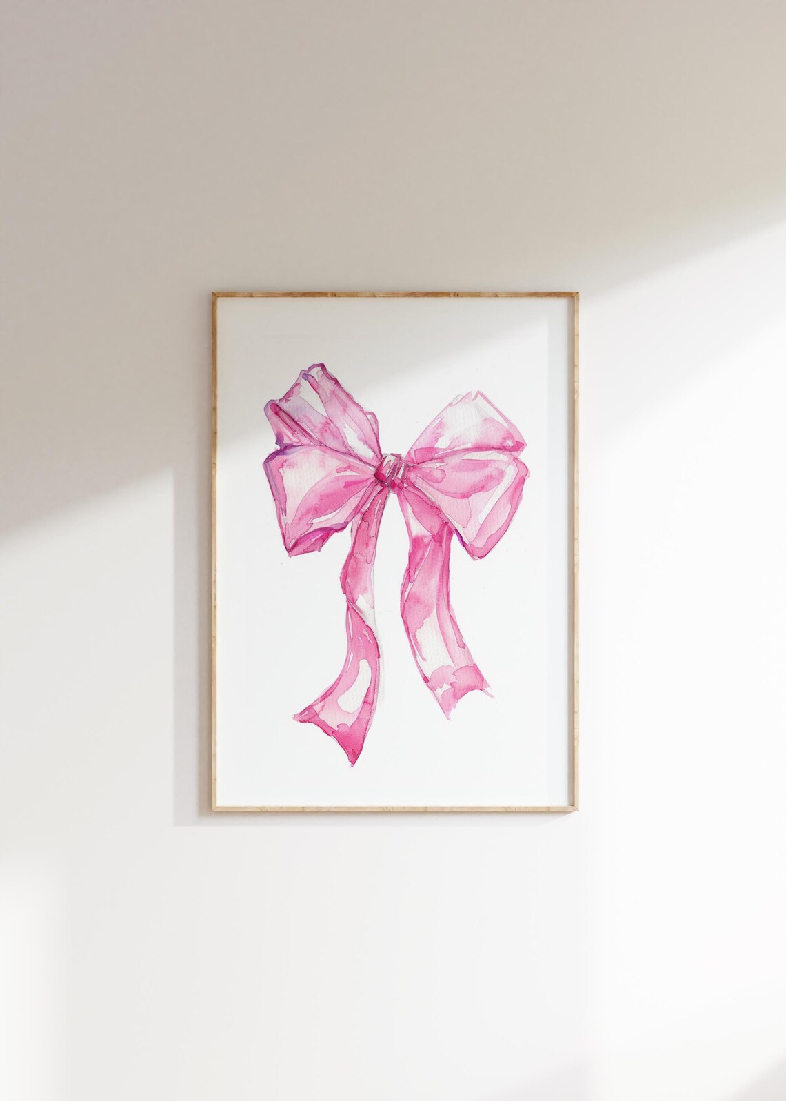 Pink Watercolor Ribbon Bow Coquette Preppy Girls Nursery Wall Art - Image 2