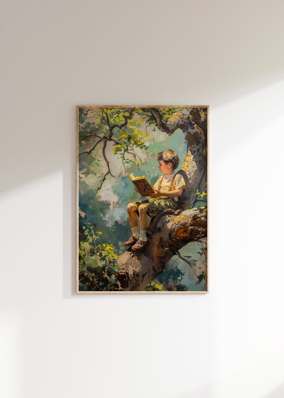 Vintage Boys Room Art Boy Reading In A Tree Painting Wall Decor Print Boys Nursery Artwork - Image 2
