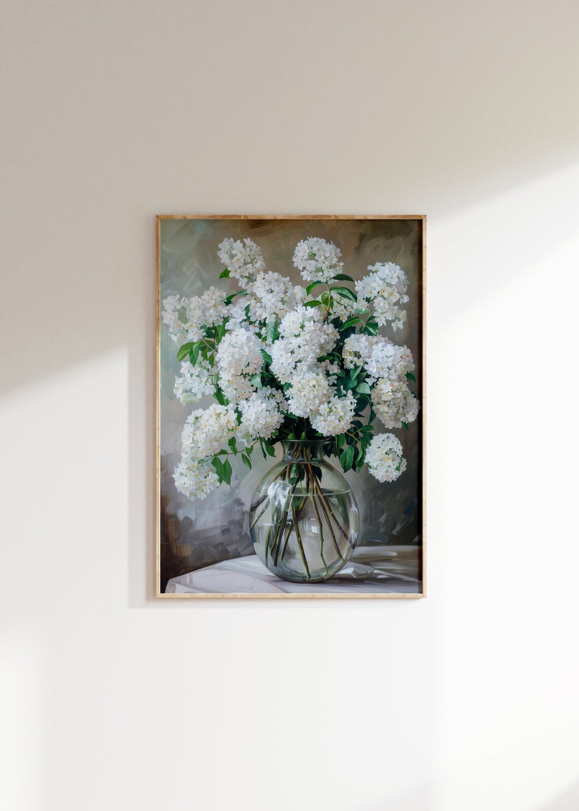 White Hydrangea Blooms Glass Vase Elegant Floral Still Life Art Poster - Image 2