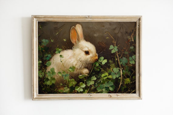 Vintage Rabbit Painting, Easter Spring Art Print