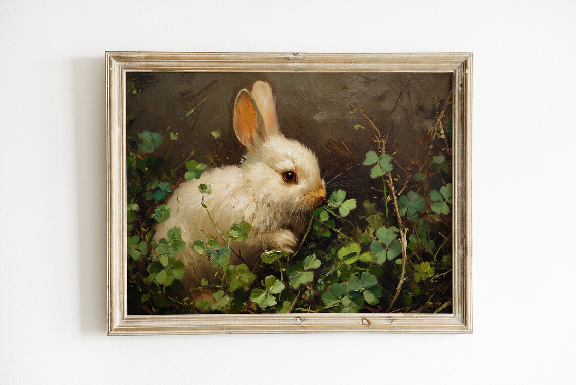 Vintage Rabbit Painting, Easter Spring Art Print