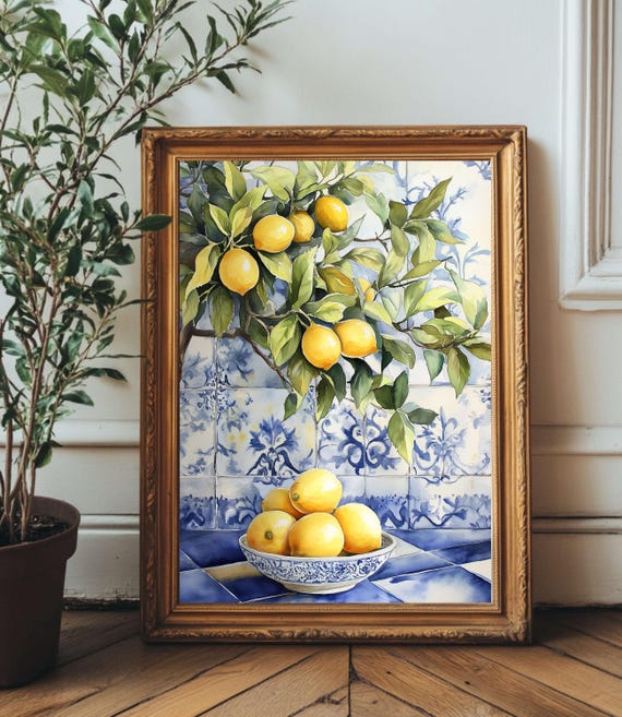 Sicily Greece And Italian Lemon Kitchen Mediterranean Tree Watercolor Wall Art