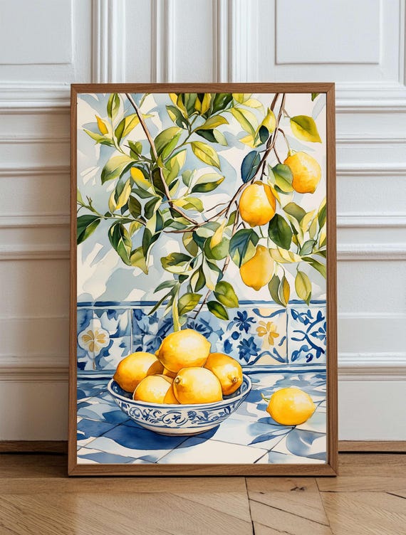 Sicily Italian Lemon Kitchen Mediterranean Tree Watercolor Wall Art
