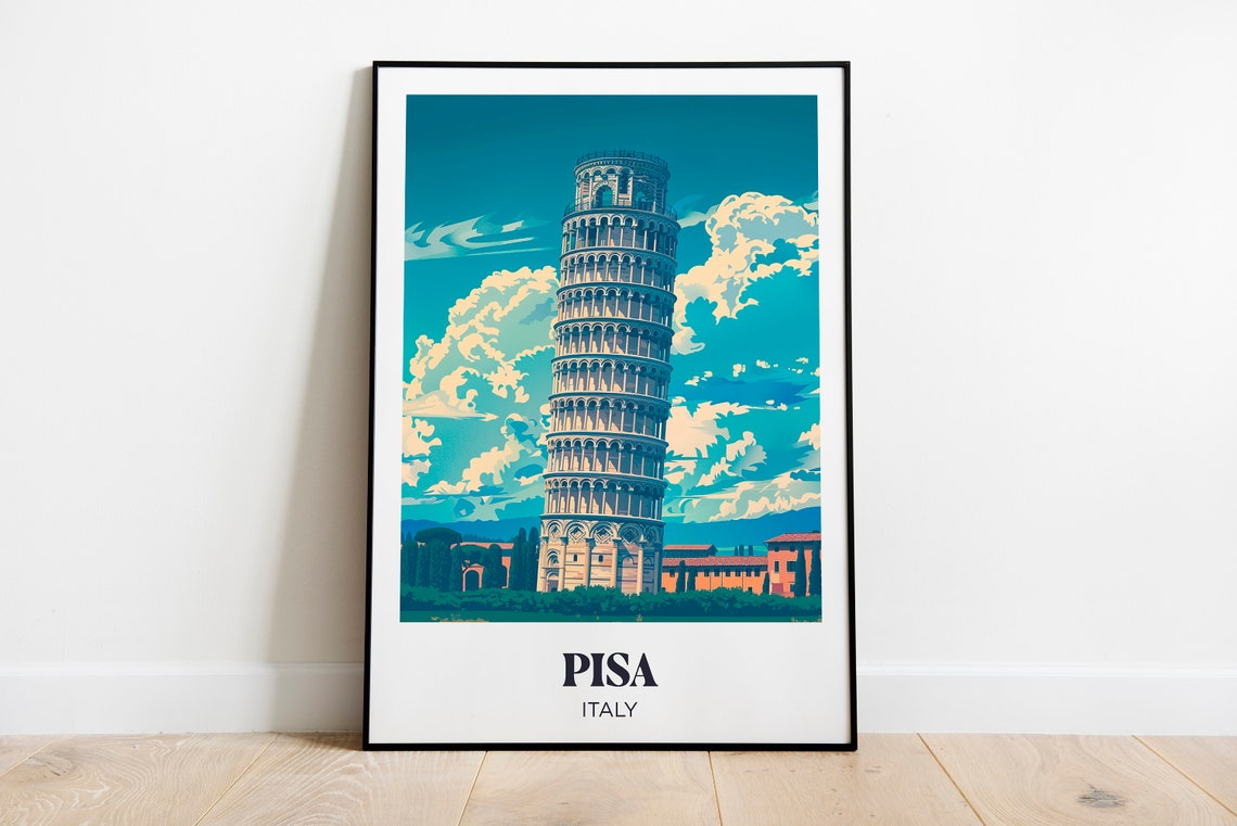 Pisa Italy Leaning Tower Tuscan Skyline Iconic Vintage Travel Poster