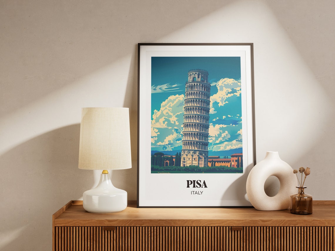 Pisa Italy Leaning Tower Tuscan Skyline Iconic Vintage Travel Poster - Image 4