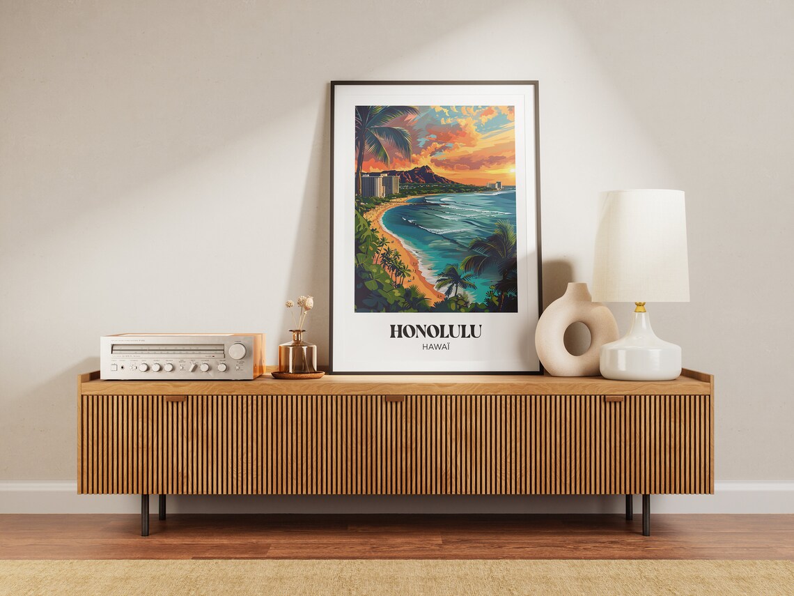 Honolulu Hawaii Travel Poster, Illustrated Travel Print - Image 3