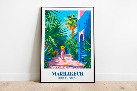 Morocco Riad Travel Poster Marrakesh Wall Art Print Marrakesh Painting Illustration Marrakesh Watercolor Home Decor
