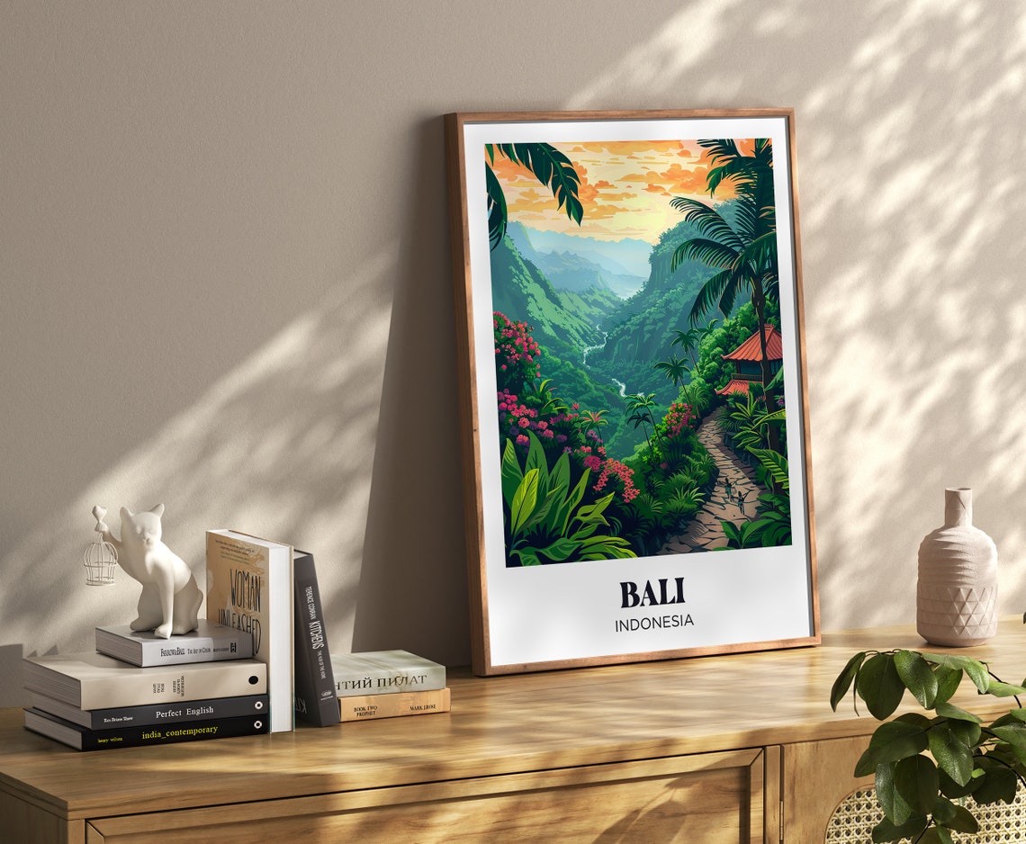 Bali Indonesia Lush Jungle Valley Blossom Path Travel Poster - Image 4