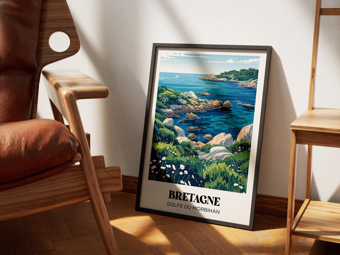 Bretagne France Rocky Coast Wildflowers Gulf of Morbihan Poster - Image 2