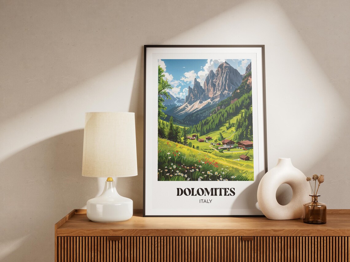 Dolomites Travel Poster, Watercolor Mountain Landscape - Image 4