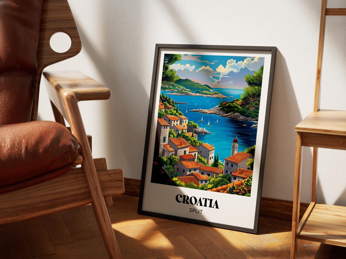 Split Croatia Hillside Harbor Town Sailboat Bay Travel Poster - Image 4