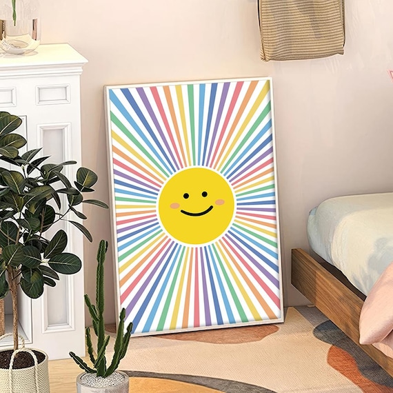 Rainbow Smiling Sun Happy Face Cheerful Kids Nursery Room Poster