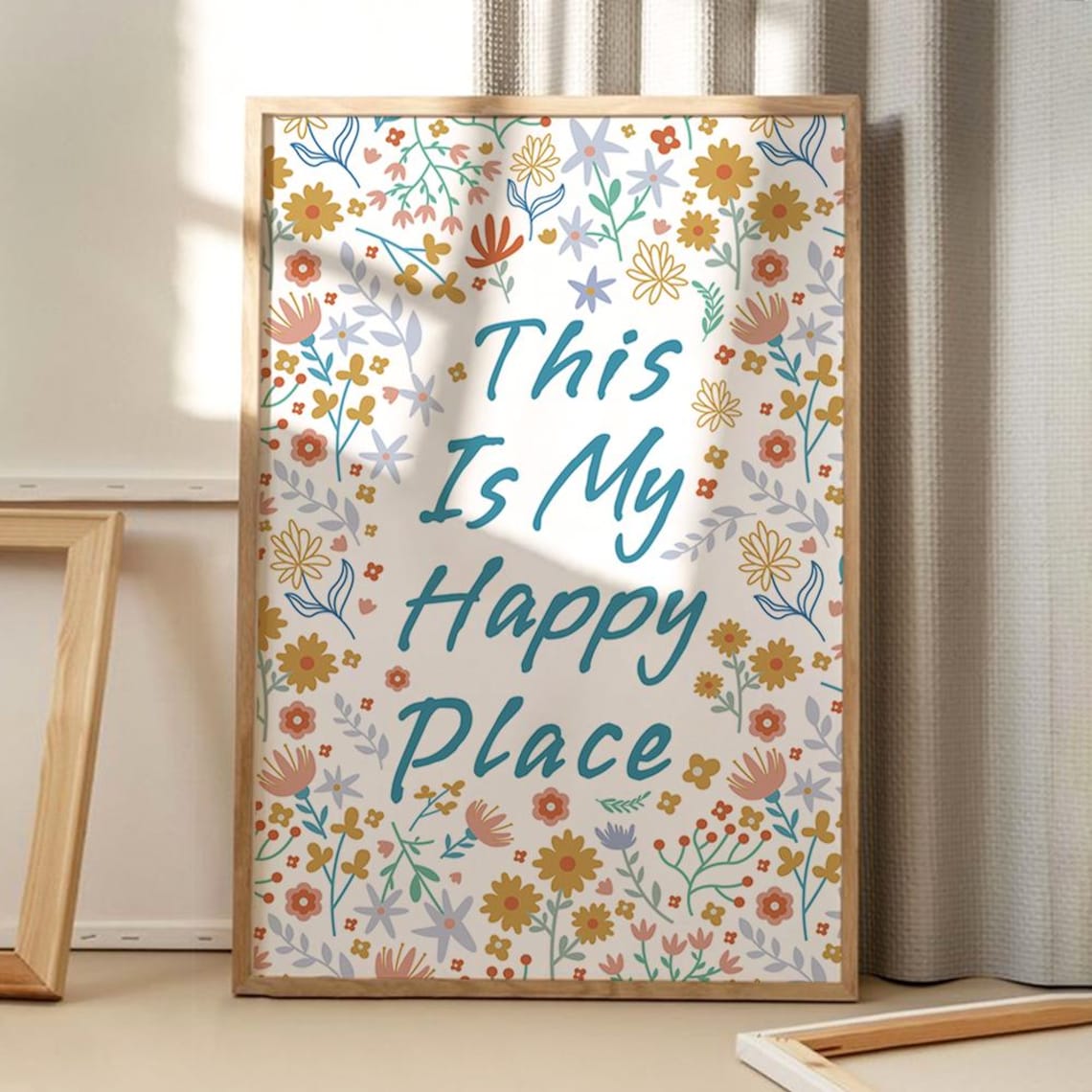 This Is My Happy Place Colorful Floral Script Typography Poster