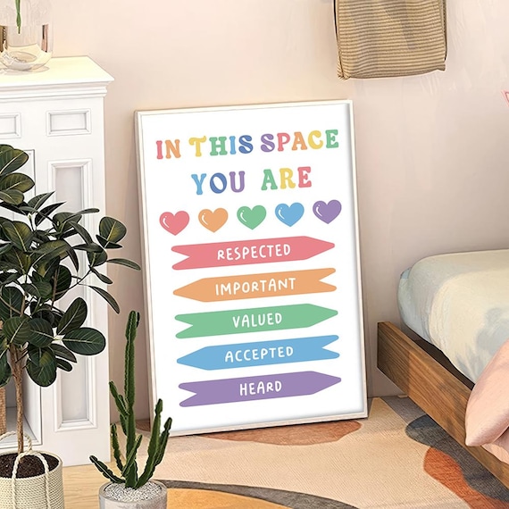 In This Space You Are Important Rainbow Affirmations Poster Classroom Decor