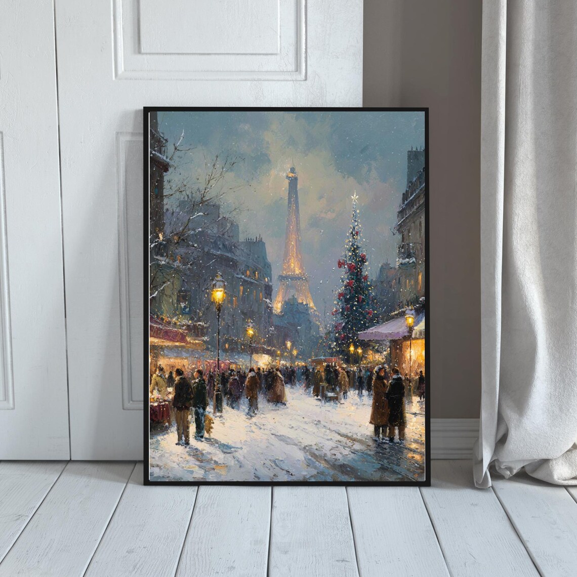 Christmas Village Street Poster, Vintage Holiday Art