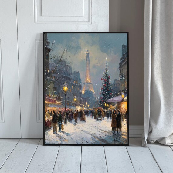 Christmas Village Street Poster, Vintage Holiday Art