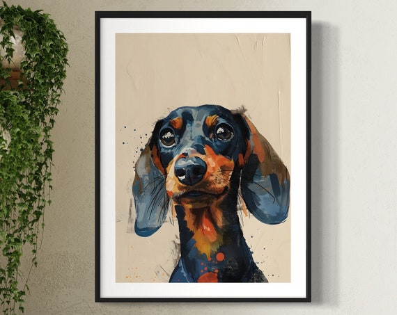 Dachshund Print Black Sausage Dog Painting Cute Dog Artwork Miniature Dachshund Wiener Doxie Decor Dog Lover Gift Dachshund Gifts Wall Art
