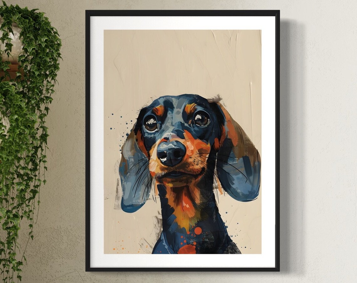 Black Tan Dachshund Portrait Splash Watercolor Sausage Dog Art Print