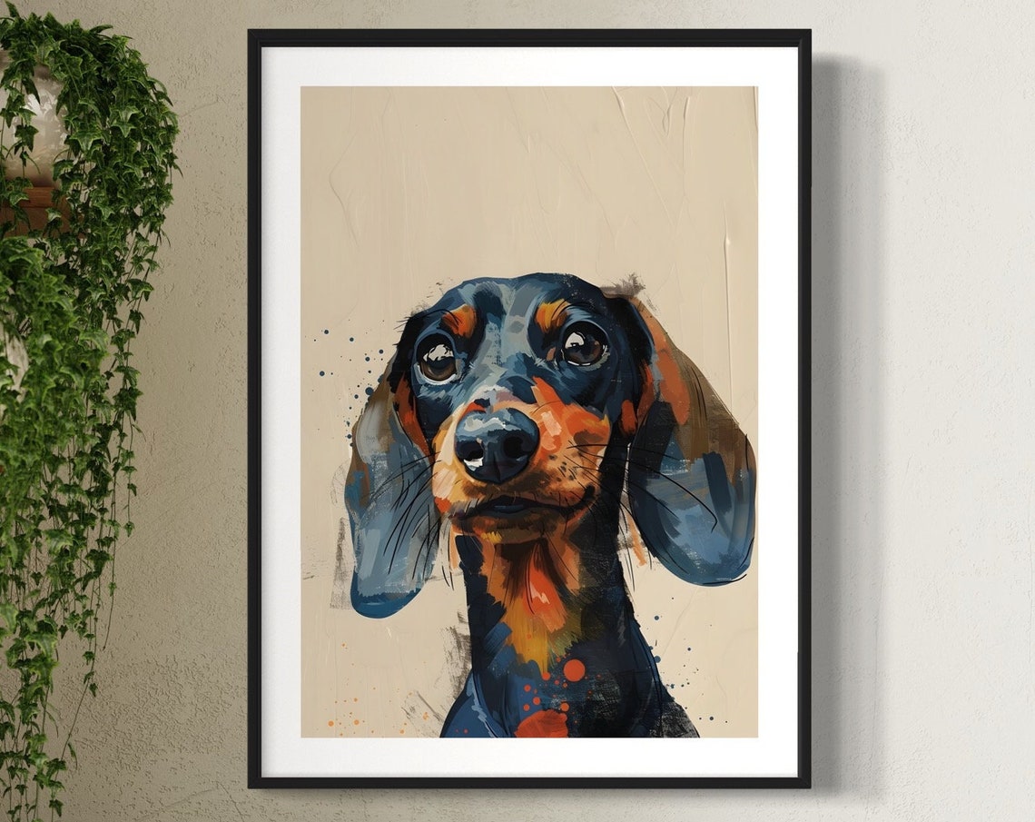 Dachshund Print Black Sausage Dog Painting Cute Dog Artwork Miniature Dachshund Wiener Doxie Decor Dog Lover Gift Dachshund Gifts Wall Art