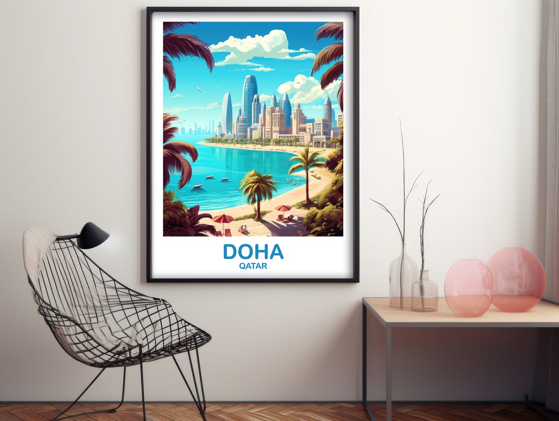 Doha Travel Wall Art Doha Skyline Qatar Travel Art City Skyline Wall Art Travel Art Asia Travel Art Dt2asqado1 - Image 2
