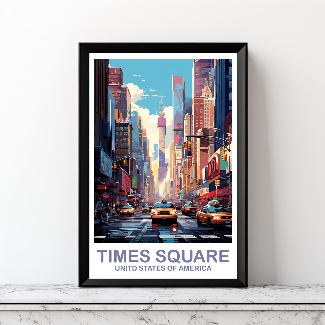 Times Square New York City Yellow Taxis Night Street Art Poster - Image 3
