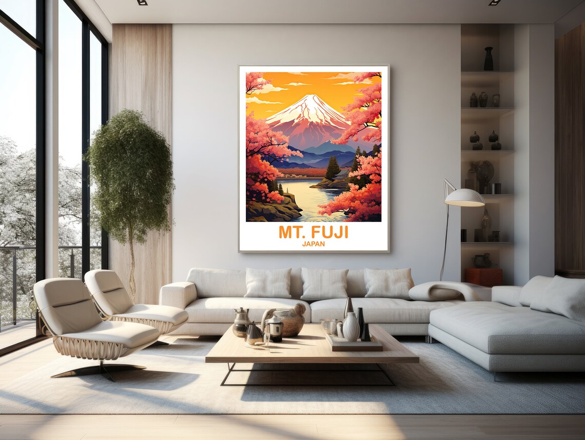 Mount Fuji Cherry Blossom Sunset Japan Vintage Travel Poster - Image 3
