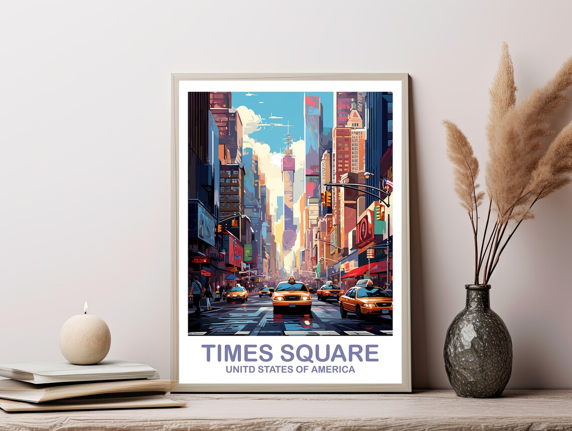 Times Square New York Yellow Taxi Street Scene Retro Travel Poster - Image 3