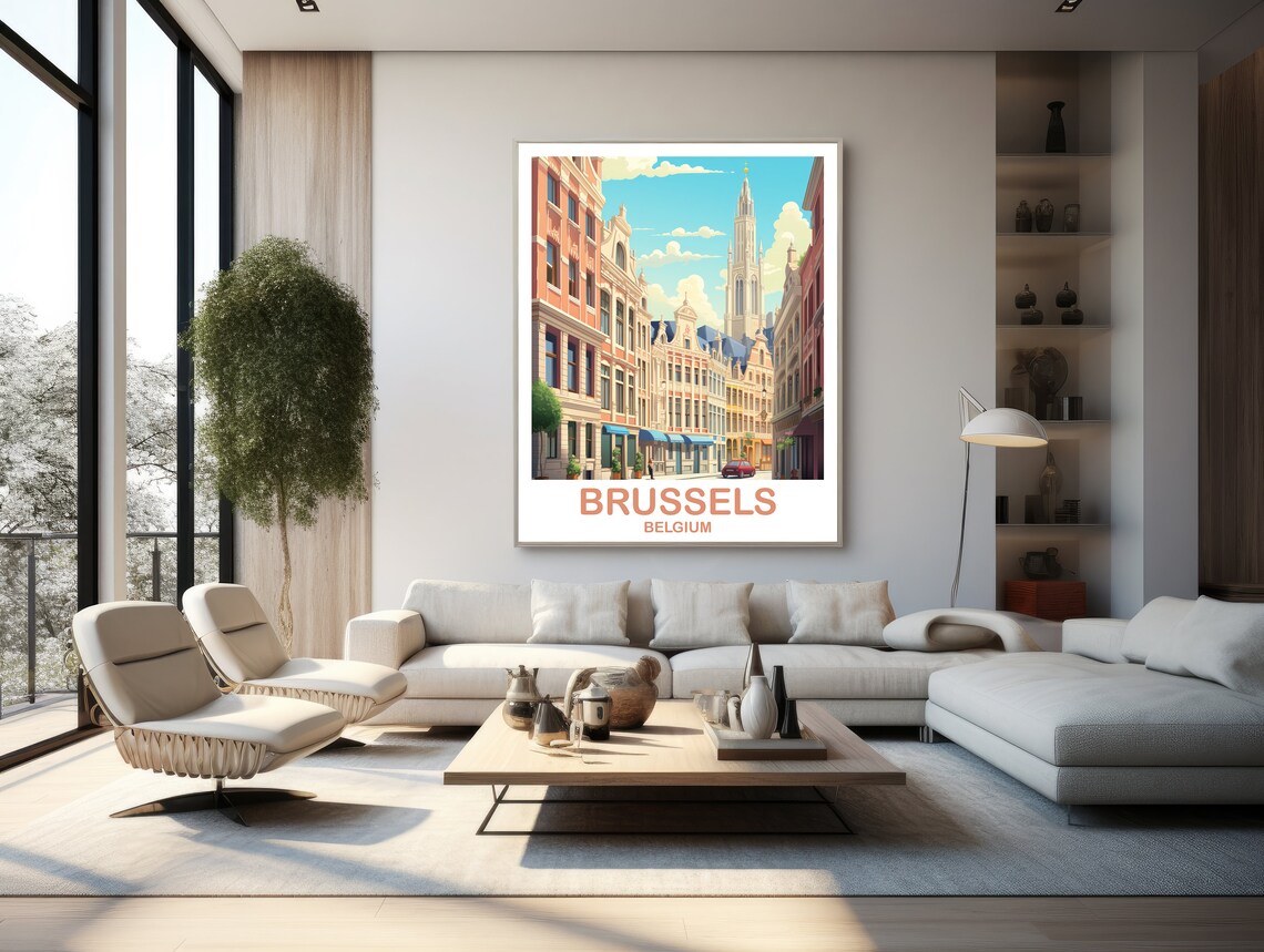 Brussels Belgium Grand Place Street Scene Colorful Travel Poster - Image 2