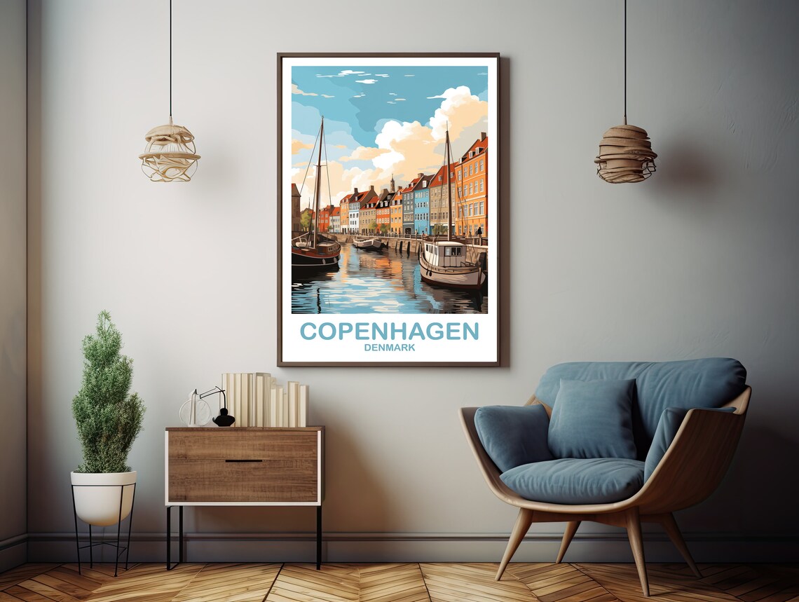 Copenhagen Denmark Nyhavn Harbor Vintage Style Travel Art Poster - Image 2